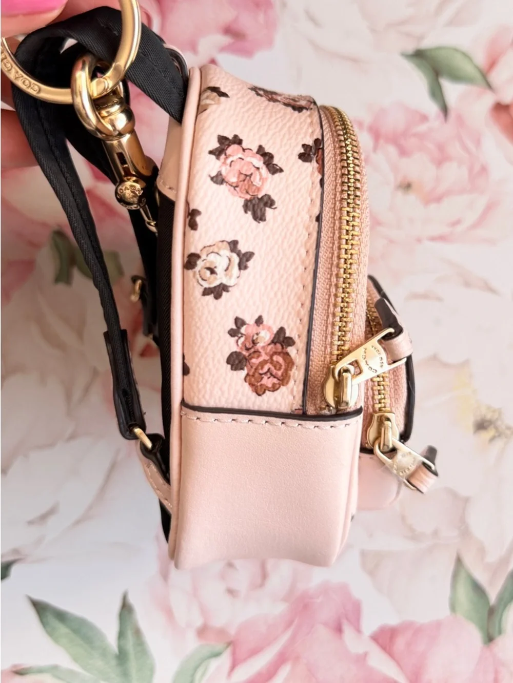 Coach Pale Pink Floral Mini Backpack Keychain - Picture 3 of 5